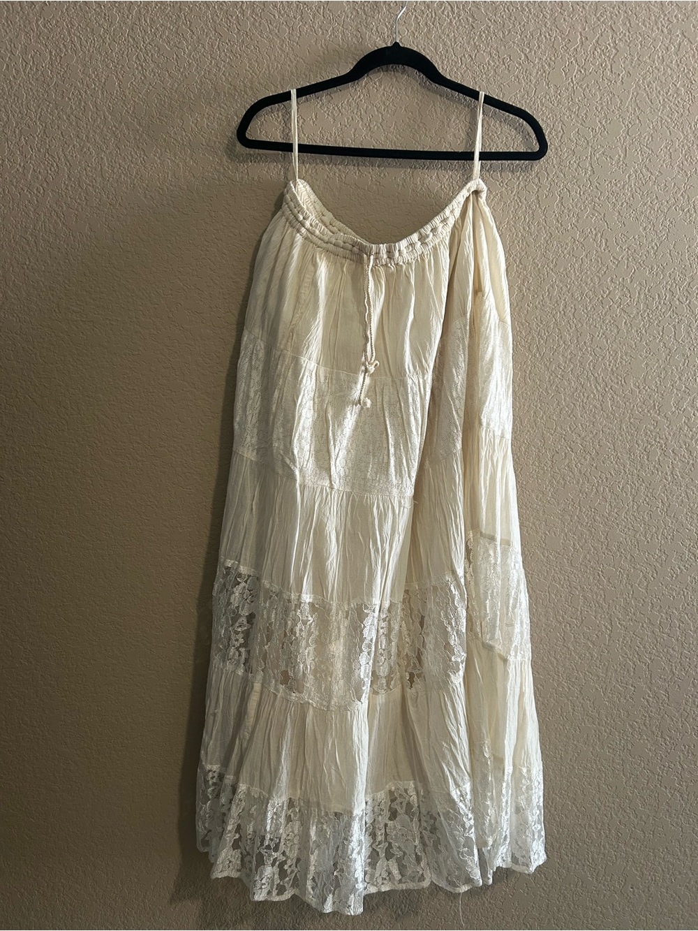Boho Cream Lace Tiered Maxi Skirt